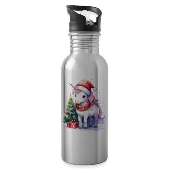 A unicorn celebrates Christmas - Water bottle with straw - silver - Right