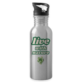 Live with Nature Clover Design - Water bottle with straw - silver - Right