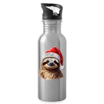 Paresseux en chapeau de Père Noël adapté à Noël - Gourde avec paille intégrée - argent clair - Droite