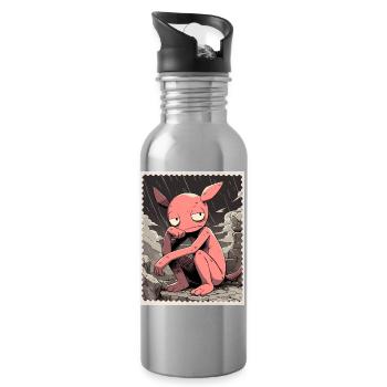 Pink Creature in the Rain - Water bottle with straw - silver - Right