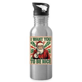 Noël : Père Noël Être gentil Drôle - Gourde avec paille intégrée - argent clair - Droite
