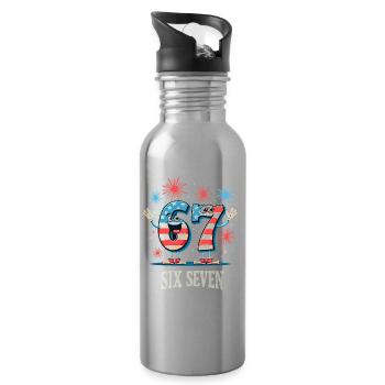 US Flag 67 Memes Six Seven - Water bottle with straw - silver - Right