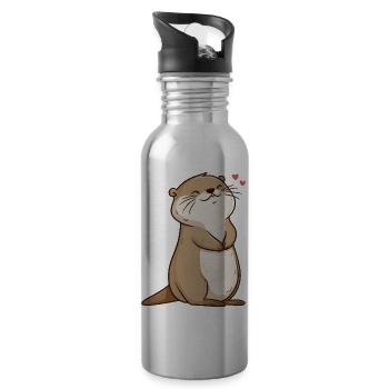 Petite loutre kawaii – Animal calme et mignon - Gourde avec paille intégrée - argent clair - Droite