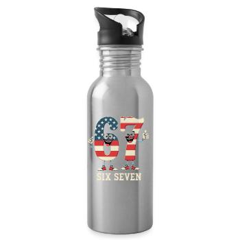 US Flag 67 Memes Six Seven - Water bottle with straw - silver - Right