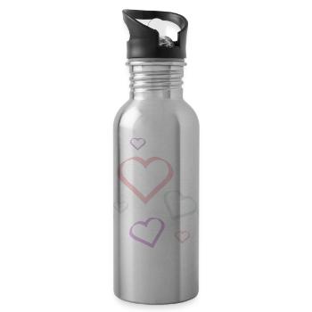 Herz pastell Muster Herzmuster Geschenk  - Trinkflasche mit integriertem Trinkhalm - Lightsilver - Rechts