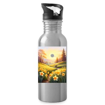 Jonquilles sur une prairie printanière - Gourde avec paille intégrée - argent clair - Droite