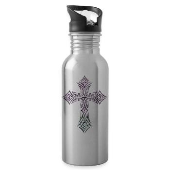 Pastel Ornate Cross - Water bottle with straw - silver - Right