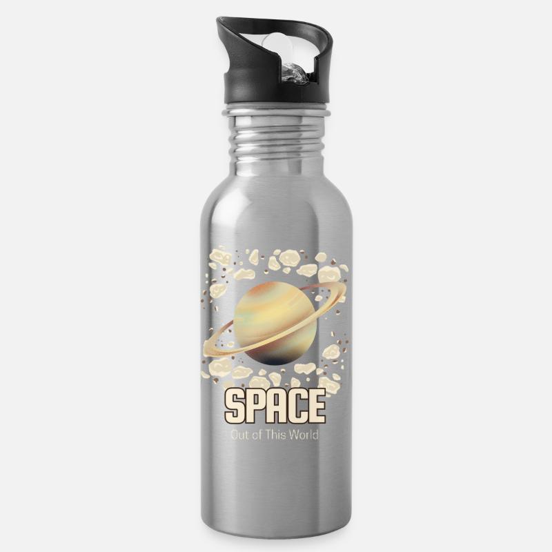 Weltraumplanet mit Ring – Außerhalb der Welt - Trinkflasche mit integriertem Trinkhalm - Lightsilver