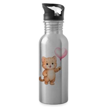 Herzballon Katze - Trinkflasche mit integriertem Trinkhalm - Lightsilver - Rechts