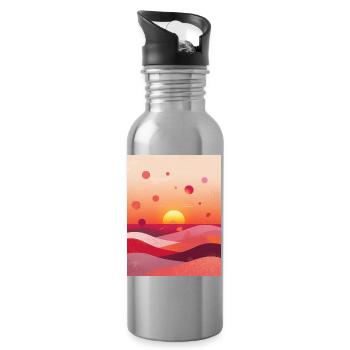 Sonnenuntergang am Meer - Trinkflasche mit integriertem Trinkhalm - Lightsilver - Rechts