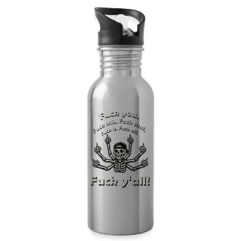 Fuck You – Witziger Skelett Stinkefinger Spruch - Trinkflasche mit integriertem Trinkhalm - Lightsilver - Rechts