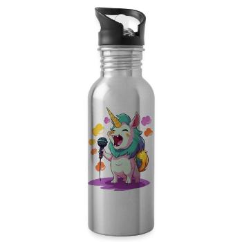 Interprète de scène licorne chantante - Gourde avec paille intégrée - argent clair - Droite