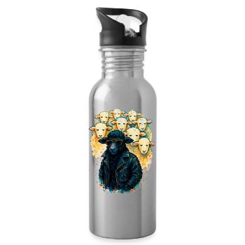 Black Sheep Nonconformist in Leather Jacket - Water bottle with straw - silver - Right