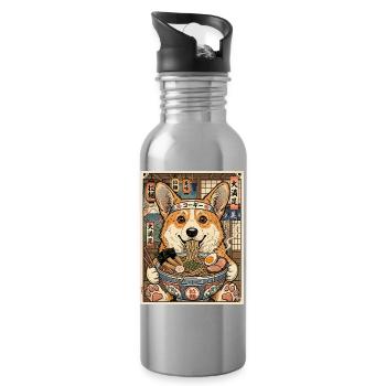 Corgi Ramen Feast: Kawaii Bowl - Water bottle with straw - silver - Right