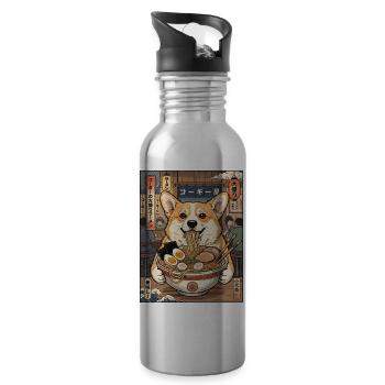 Corgi Ramen Shop Delights - Water bottle with straw - silver - Right