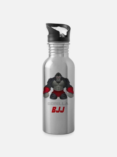 Gorilla BJJ Grappling Beast Design - Trinkflasche mit integriertem Trinkhalm - Lightsilver