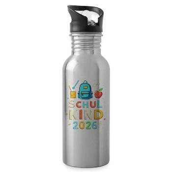 Schulkind 2026 Einschulung 2026 Schulanfang - Trinkflasche mit integriertem Trinkhalm - Lightsilver - Rechts