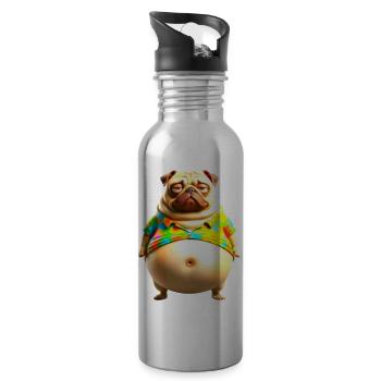Batik-Pug Sommer-T-Shirt - Trinkflasche mit integriertem Trinkhalm - Lightsilver - Rechts