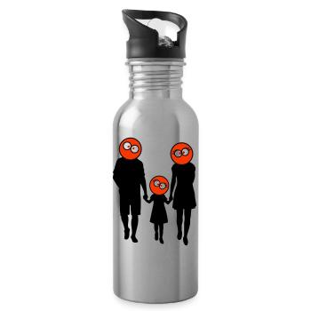 Familie Silhouette Liebe Kinder Eltern Mama Papa - Trinkflasche mit integriertem Trinkhalm - Lightsilver - Rechts