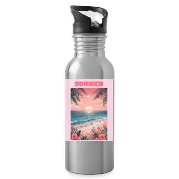 Sommerstrand Sonnenuntergang - Trinkflasche mit integriertem Trinkhalm - Lightsilver - Rechts