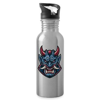 Blue Demon Mask War Mask - Water bottle with straw - silver - Right