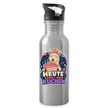 Heute zählt nur Kuchen – Party-Alpaka - Trinkflasche mit integriertem Trinkhalm - Lightsilver - Rechts