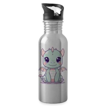 Mint dragon with wings - Water bottle with straw - silver - Right
