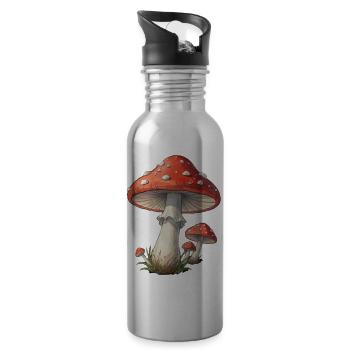 Fliegenpilz Geschenk Pilzsammler Mushroom Hunter  - Trinkflasche mit integriertem Trinkhalm - Lightsilver - Rechts