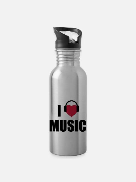 i love music - Gourde avec paille intégrée - argent clair