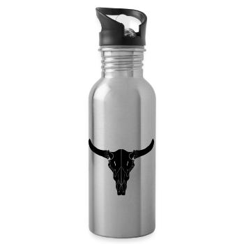 cooler Rinderschädel - Trinkflasche mit integriertem Trinkhalm - Lightsilver - Rechts