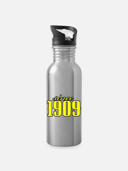 since 1909 (yellow) - Water bottle with straw - silver