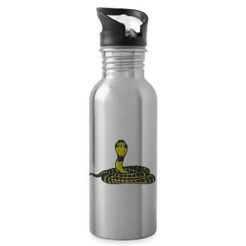 Cobra Schlange Brillenschlange aufgerichtet - Trinkflasche mit integriertem Trinkhalm - Lightsilver - Rechts