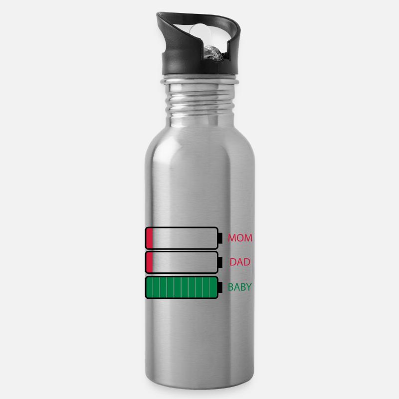 Parents empty battery - Water bottle with straw - silver