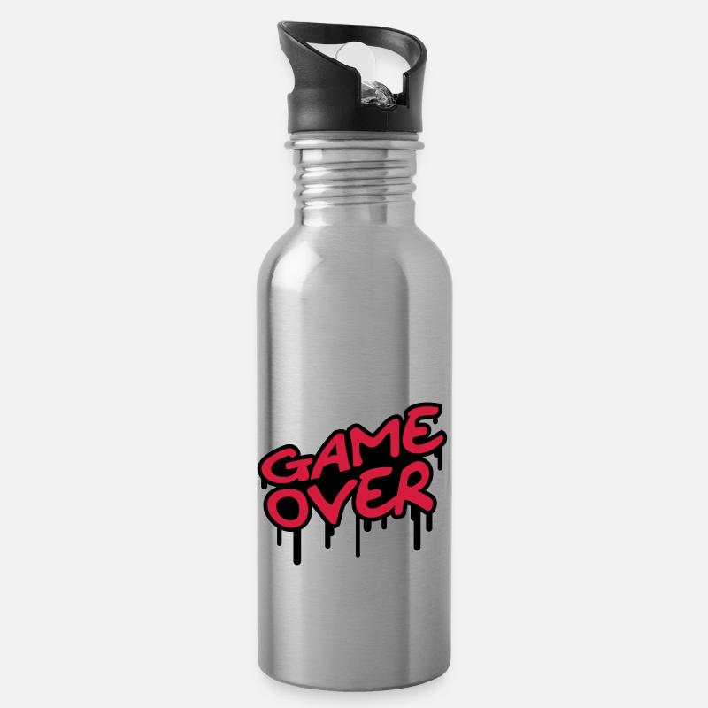 Game Over - Trinkflasche mit integriertem Trinkhalm - Lightsilver
