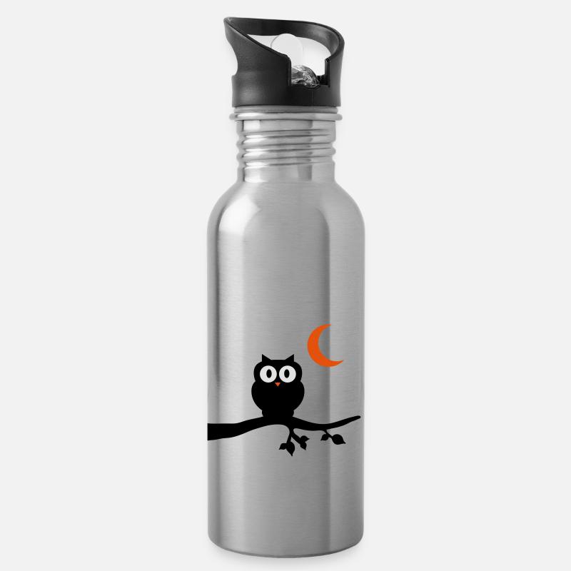 eule_vollmond_3 - Trinkflasche mit integriertem Trinkhalm - Lightsilver