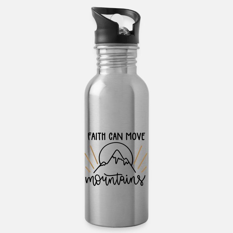 Faith can move mountains - Trinkflasche mit integriertem Trinkhalm - Lightsilver