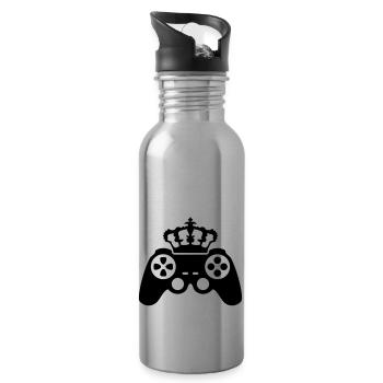 Gamer king Crown true controller logo King 8 bit - Water bottle with straw - silver - Right