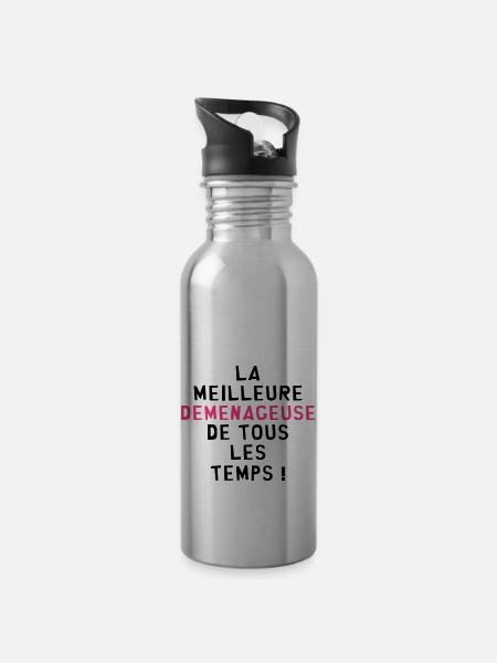 Déménageur / Déménagement / Déménager / Camion - Gourde avec paille intégrée - argent clair