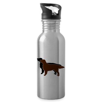 2 Flat Coated Retriever - Trinkflasche mit integriertem Trinkhalm - Lightsilver - Rechts