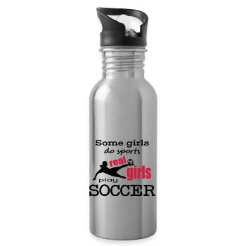 Real girls play soccer! - Water bottle with straw - silver - Right