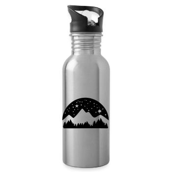Mountains, Forest and Starry Night Sky - Water bottle with straw - silver - Right