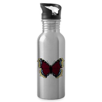 Butterfly - mourning cloak - Water bottle with straw - silver - Right