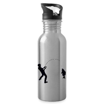 Fishermen fishing fishing rod - Water bottle with straw - silver - Right