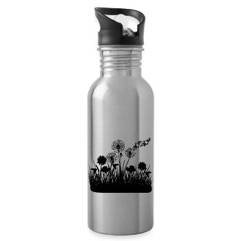 Butterfly Design Pust flowers meadow hearts - Water bottle with straw - silver - Right