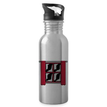 Dark Night Window Wood - Water bottle with straw - silver - Right