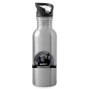 Happy Helloween Grabstein Fledermaus Mond - Trinkflasche mit integriertem Trinkhalm - Lightsilver - Rechts
