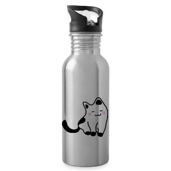 White kitten - Water bottle with straw - silver - Right