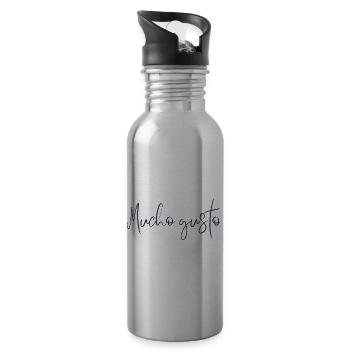 Mucho Gusto - Conception de salutation espagnole amicale - Gourde avec paille intégrée - argent clair - Droite