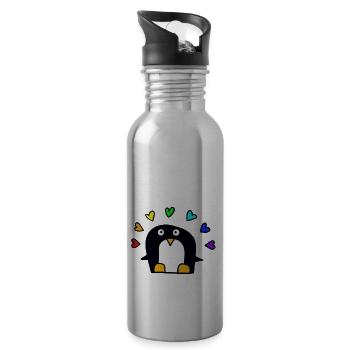 Rainbow penguin - Water bottle with straw - silver - Right