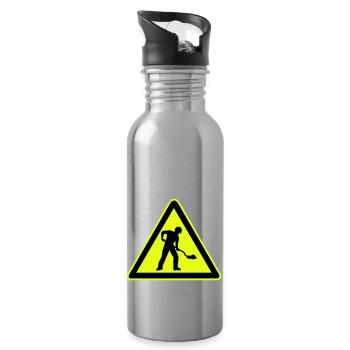 Road construction sign construction site 1 - Water bottle with straw - silver - Right